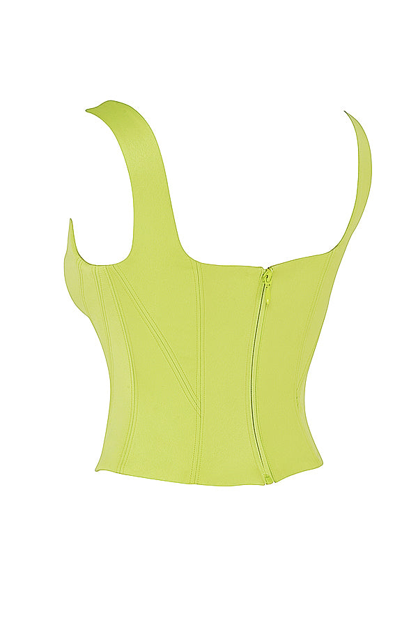 Long corset made of lime green satin