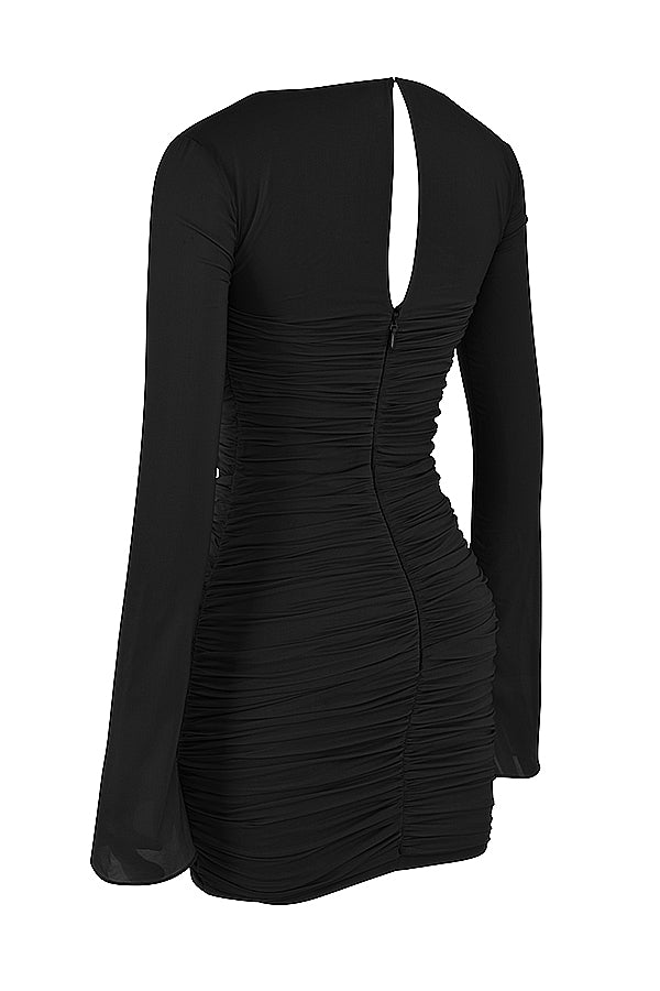 Black real silk mini dress with cutout