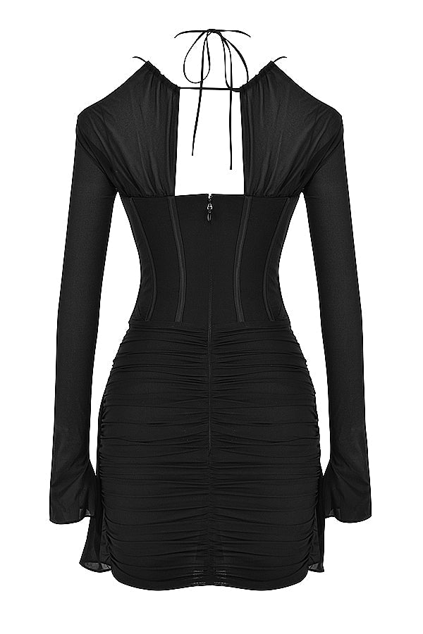 Black real silk corset mini dress