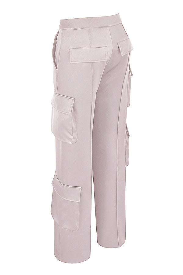 Crystal satin strapless straight leg corset cargo pants