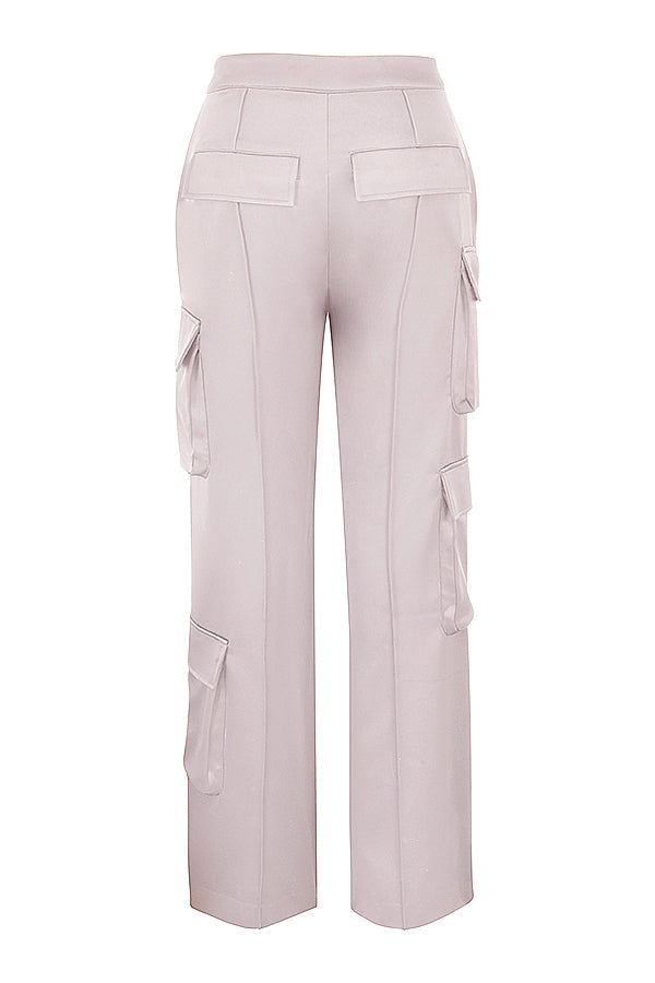 Crystal satin strapless straight leg corset cargo pants