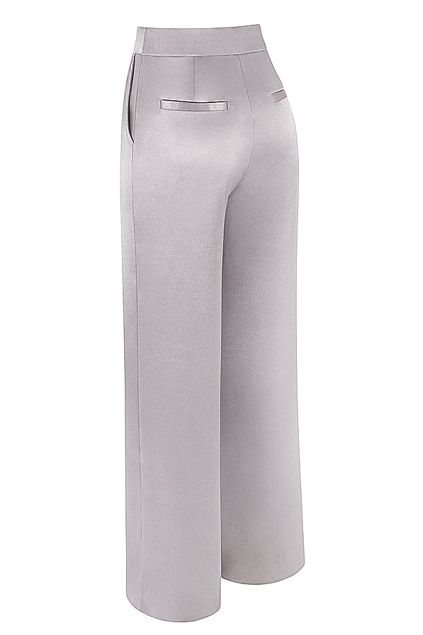 Gray body with floral trim and satin trousers