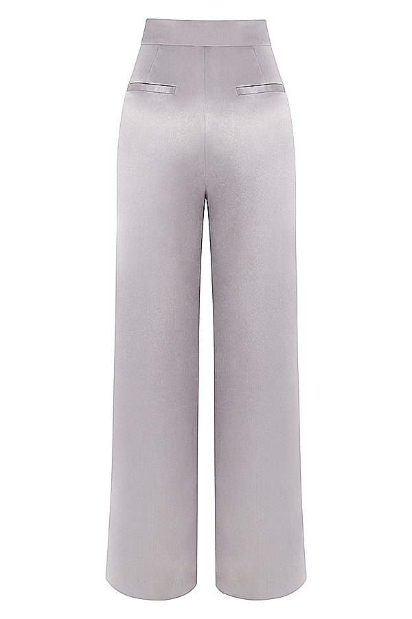 Gray body with floral trim and satin trousers