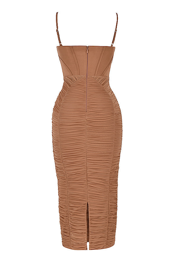 Mocha maxi dress with corset