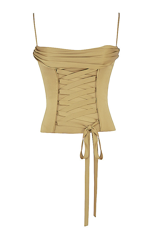 Olive green satin corset with laces