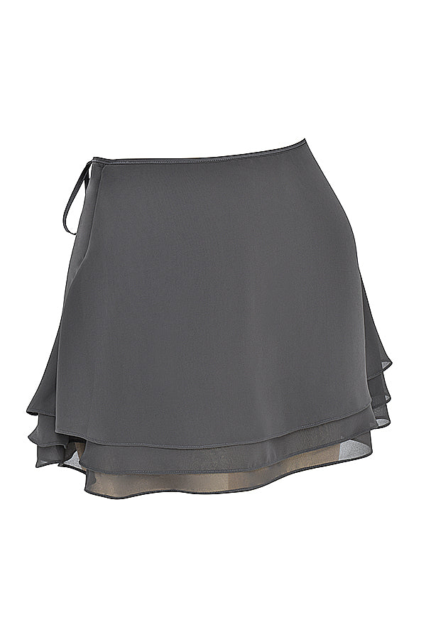 Shadow floating long sleeve top and tiered mini skirt