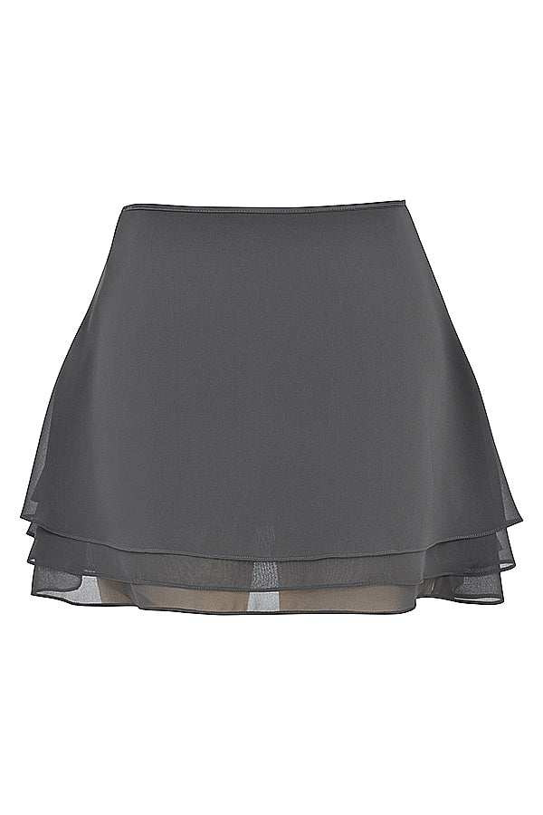 Shadow floating long sleeve top and tiered mini skirt