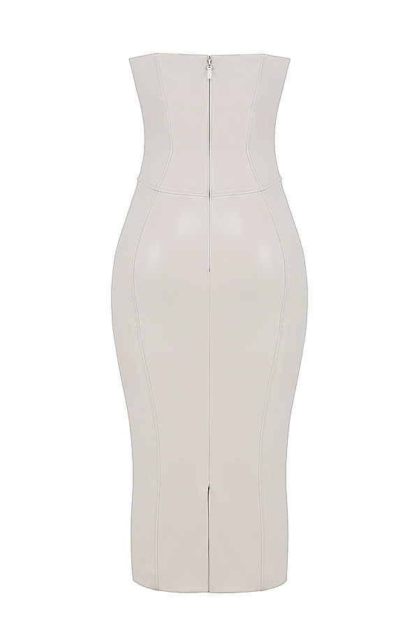 Ivory vegan leather strapless dress