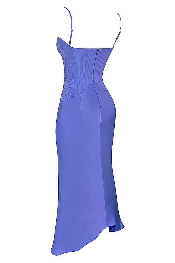 Periwinkle midi dress with satin corset