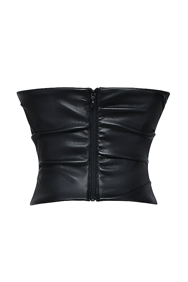 Plunging vegan leather corset