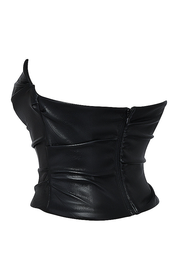 Black plunging vegan leather corset