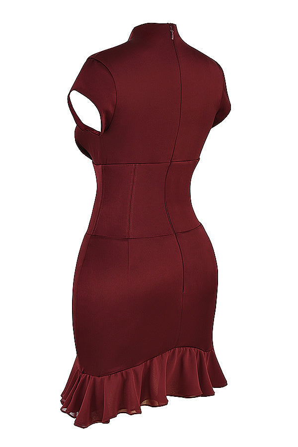 Wine red corset dress with ruffles