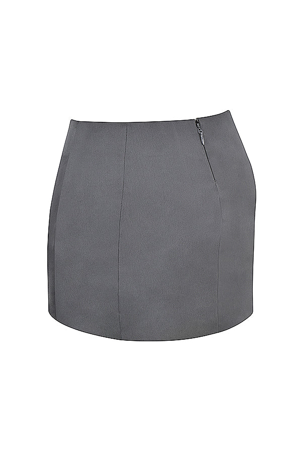 Shadow top with tie front for a satin A-line mini skirt