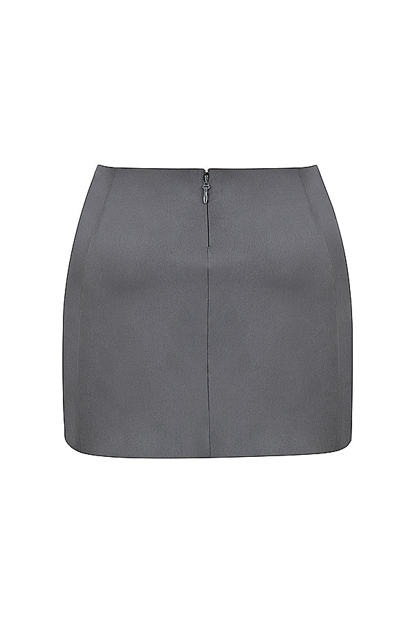 Shadow top with tie front for a satin A-line mini skirt