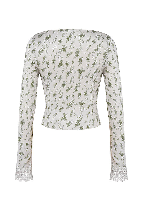 Top with lace trim and mini skirt with garden print