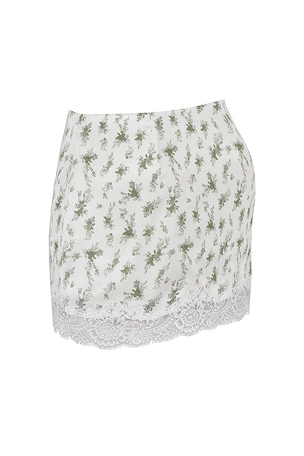 Top with lace trim and mini skirt with garden print