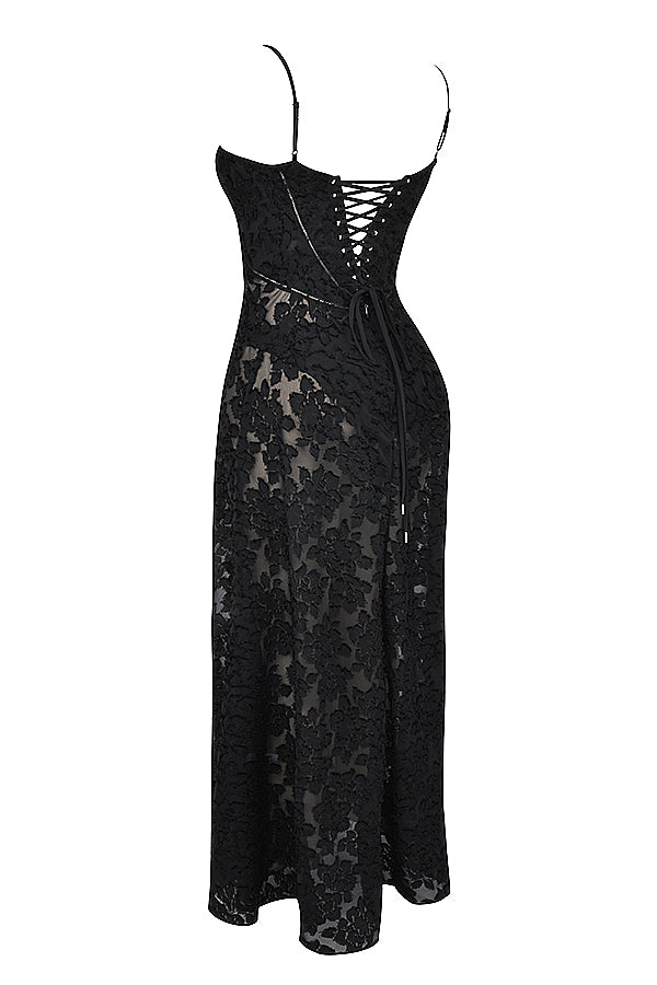 Maxi dress with floral lace on the back