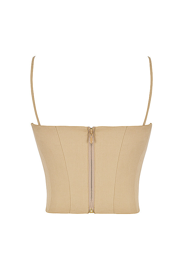 Camel structured corset with cargo pants