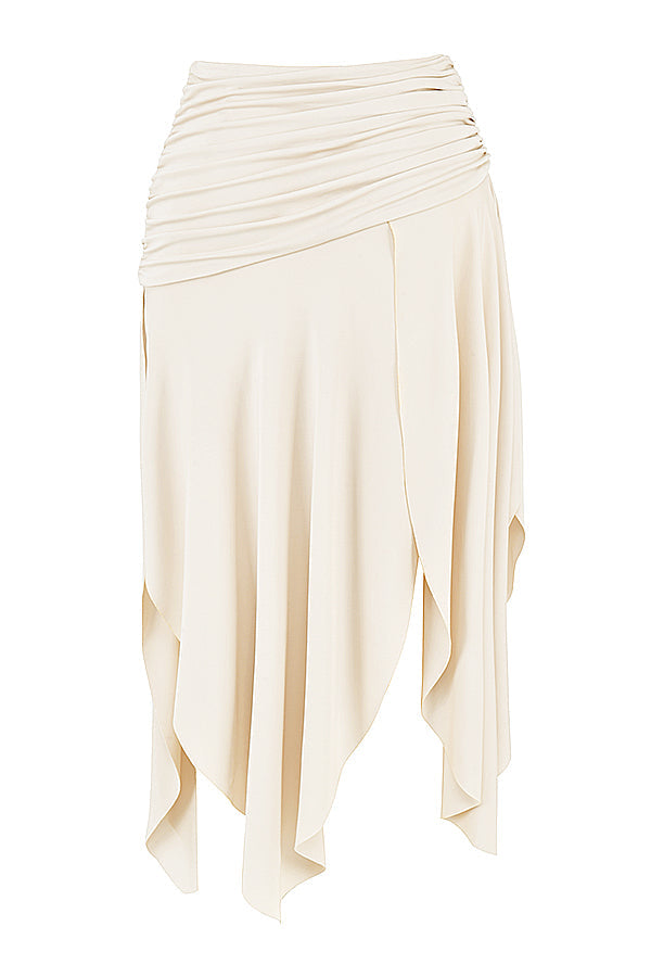 Cream vegan leather corset with draped midi skirt