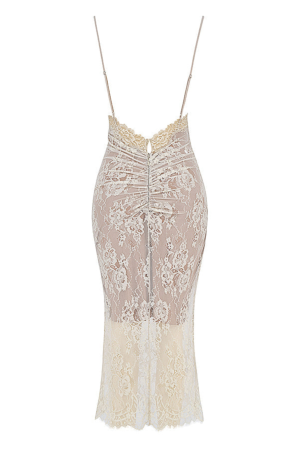 Midi dress made of sand-colored lace