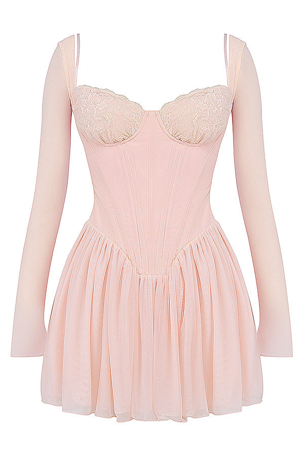 Soft peach colored corset mini dress