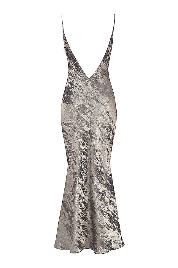 Pewter satin maxi dress