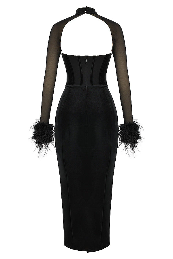 Black velvet corset maxi dress