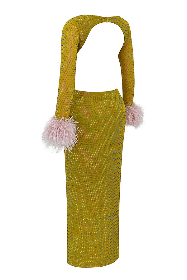 Chartreuse crystallized maxi dress