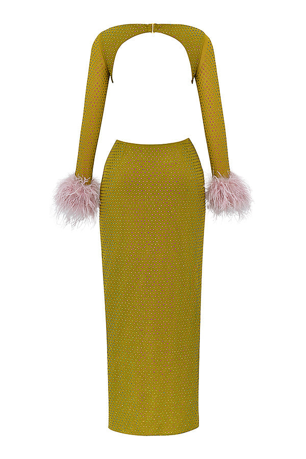 Chartreuse crystallized maxi dress