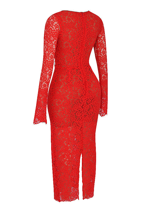 Red lace maxi dress