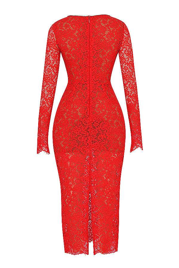 Red lace maxi dress