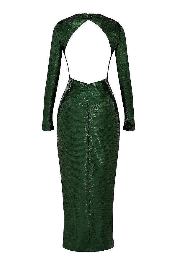 Pine green maxi dress with sequins