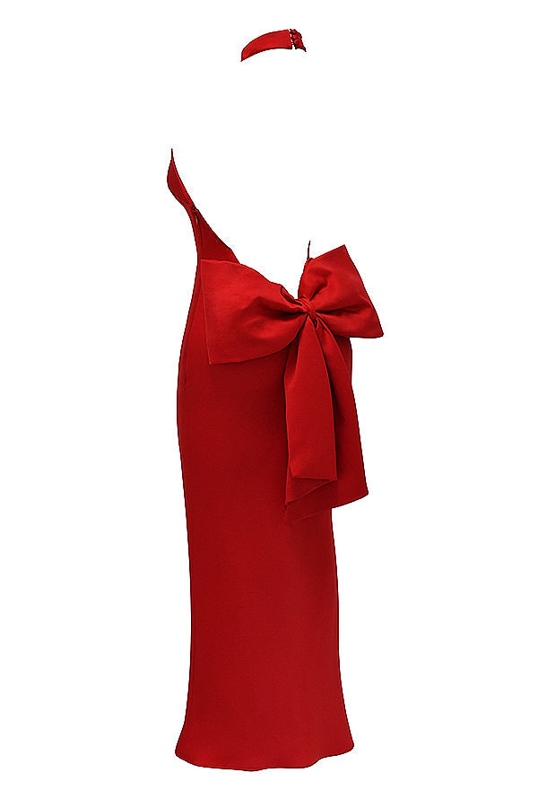 Red bow halter dress