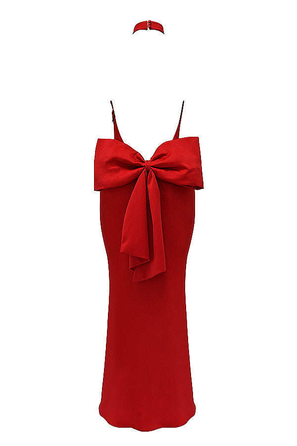 Red bow halter dress