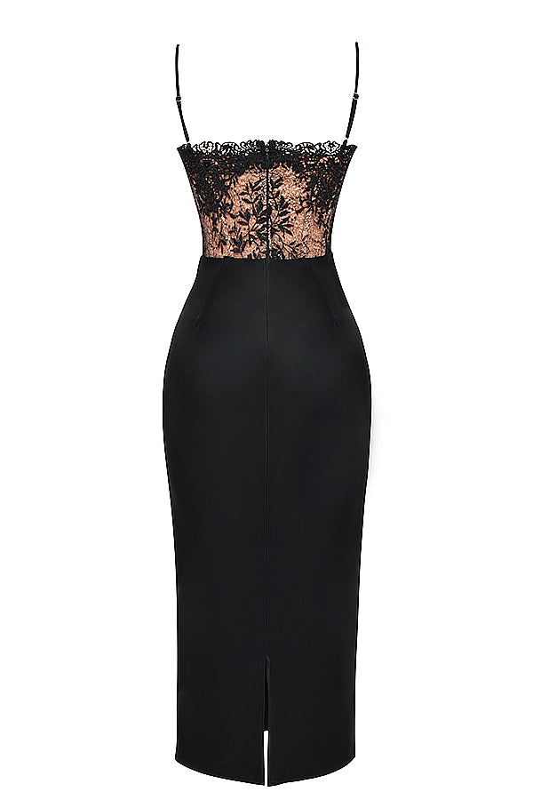 Black satin and lace corset dress