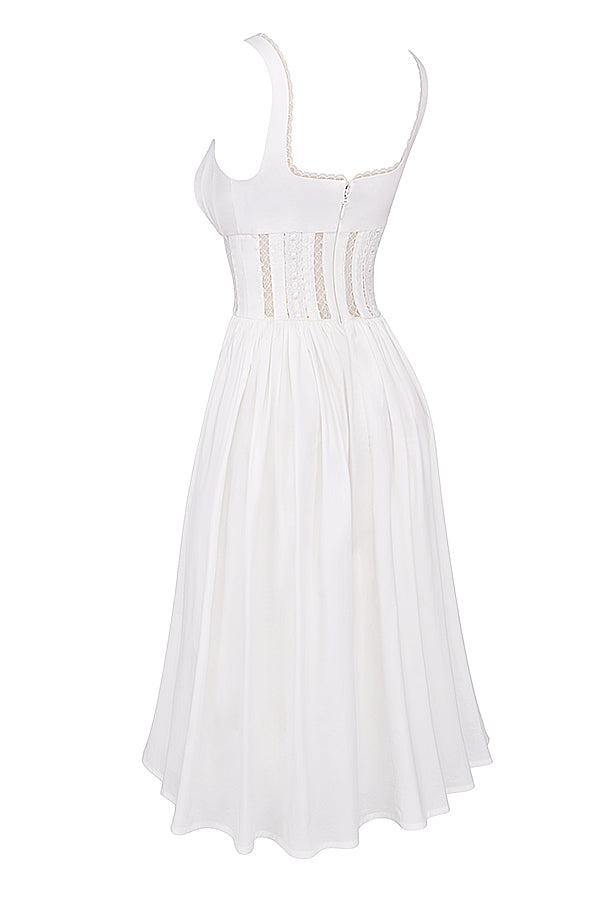 White midi dress with lace trim