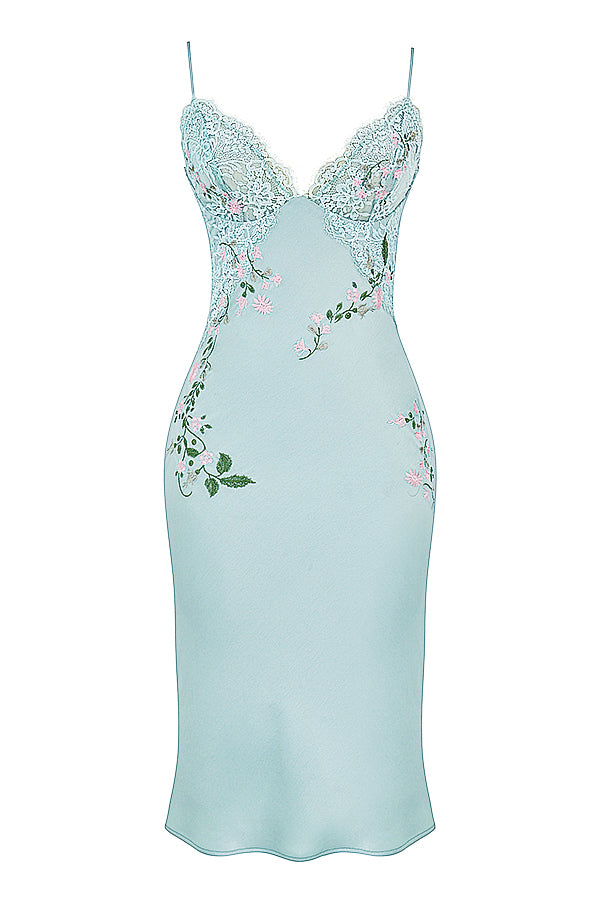 Light jade embroidered slip dress