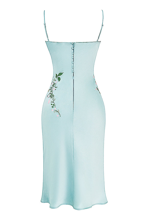 Light jade embroidered slip dress