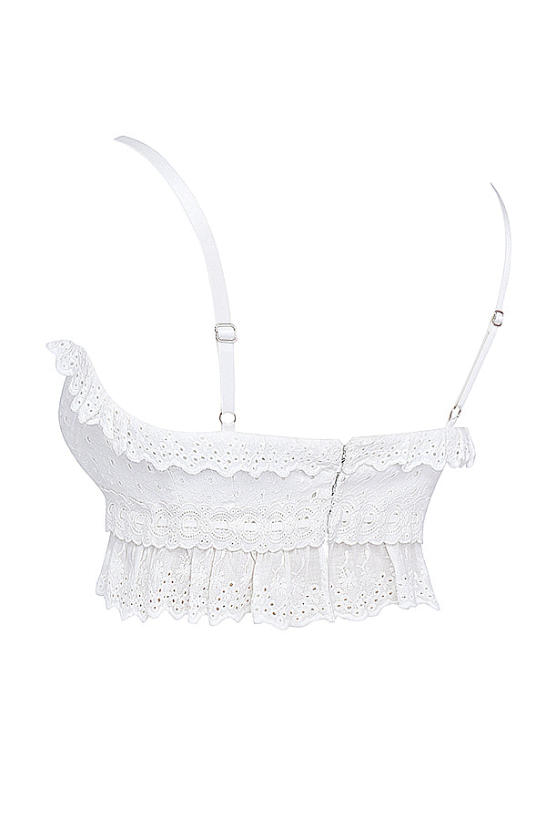 White broderie anglais bralette top with pants