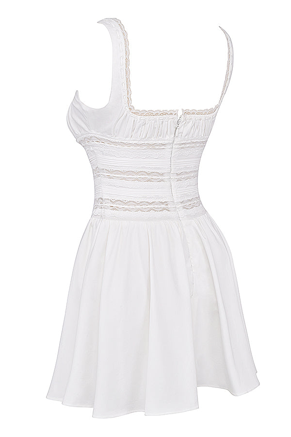 White mini dress with lace edge