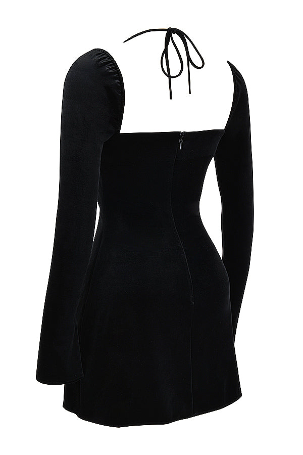 Black velvet halter mini dress