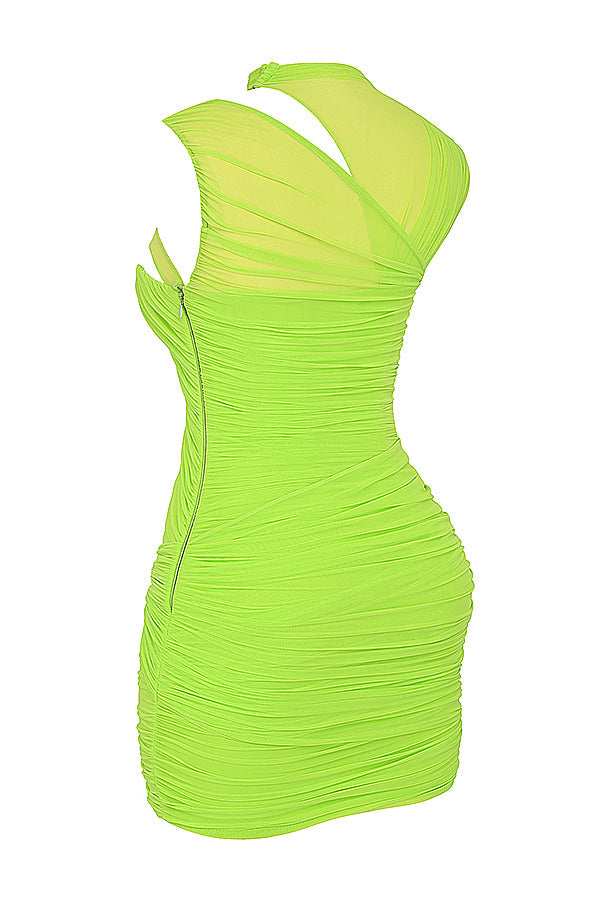 Neon green mini dress with pleats