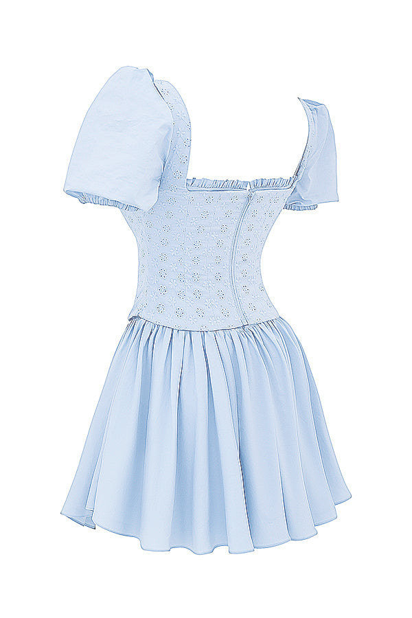 Soft blue embroidery corset mini dress