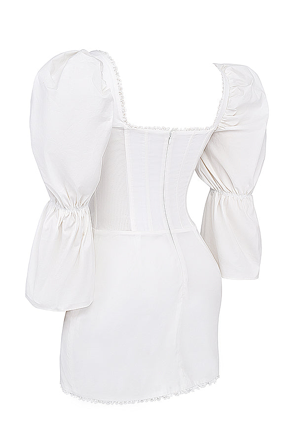 White corset dress with puff sleeves