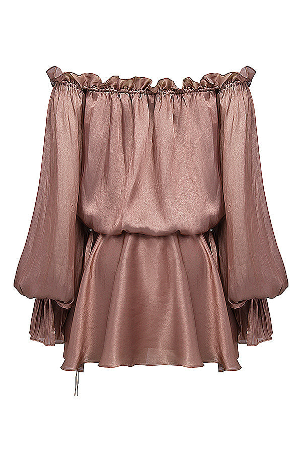 Hazelnut off shoulder dress