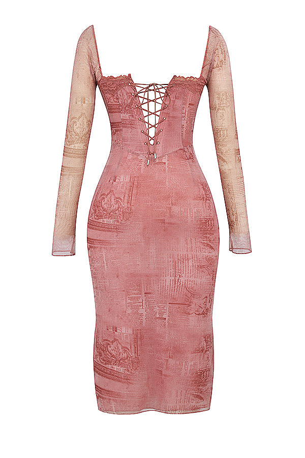 Corset dress with pink print