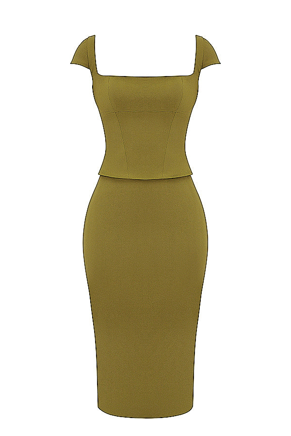 Midi dress with corset in olive green