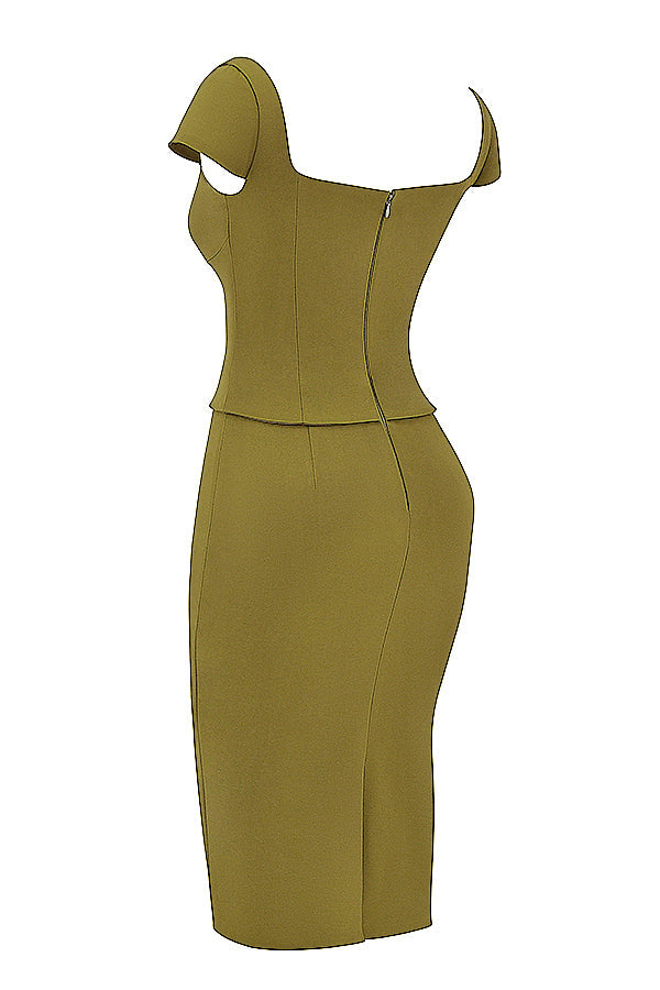 Midi dress with corset in olive green