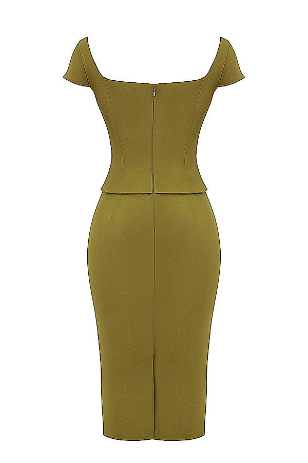 Midi dress with corset in olive green