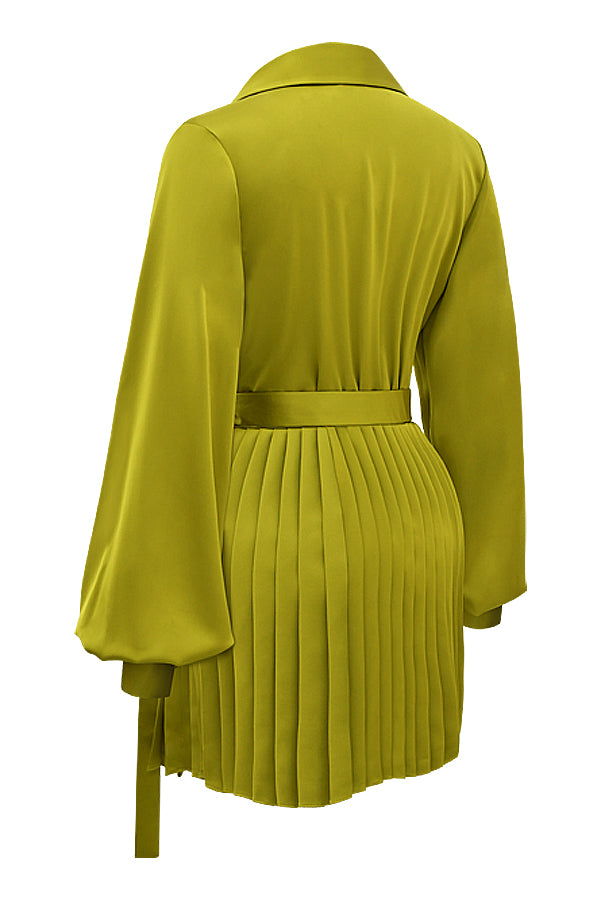 Chartreuse pleated shirt dress